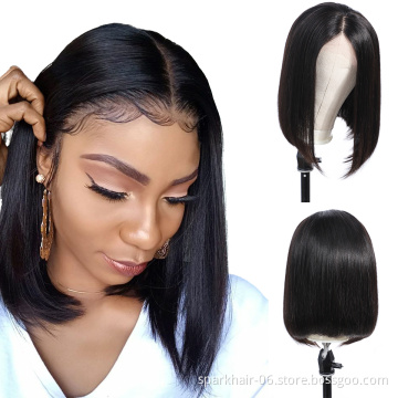 Brazilian Virgin human Hair Lace Front Cuticle Aligned Wig Factory Short Bob Wig With Transparent Lace,Natural Hair Line Wig